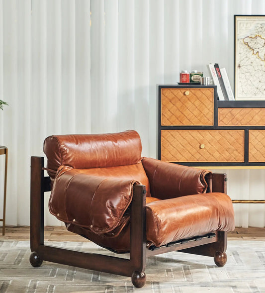 Mercury Cowhide Walnut Sofa Chair